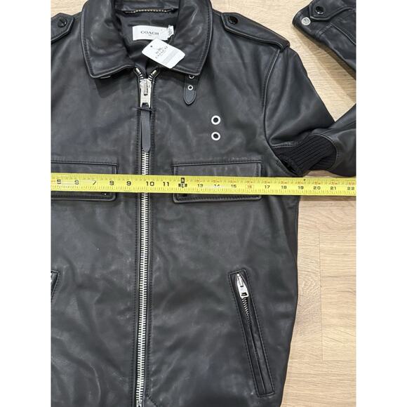 Coach 1941 $1,500 Black Leather Zip Officer Jacket Motorcycle 56969 Size 46 - Picture 6 of 10